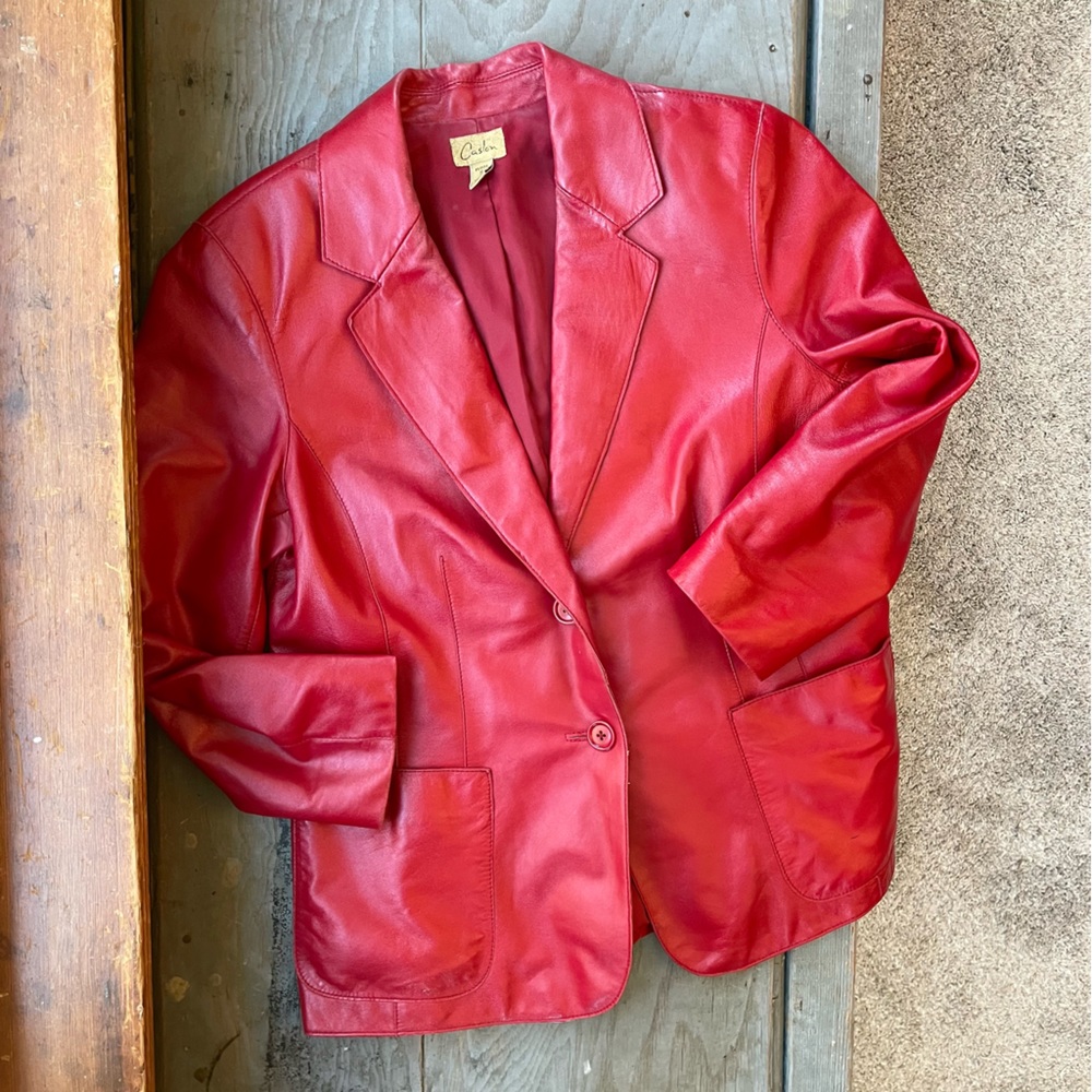 Vintage Red Lambskin Leather Blazer